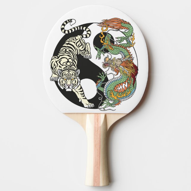 White tiger versus green dragon in the yin yang ping pong paddle (Front)