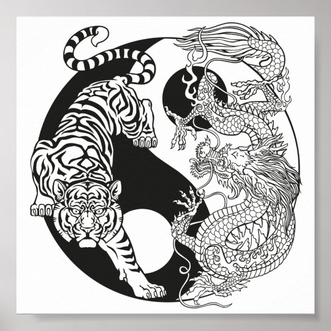 White tiger versus green dragon in the yin yang po poster (Front)