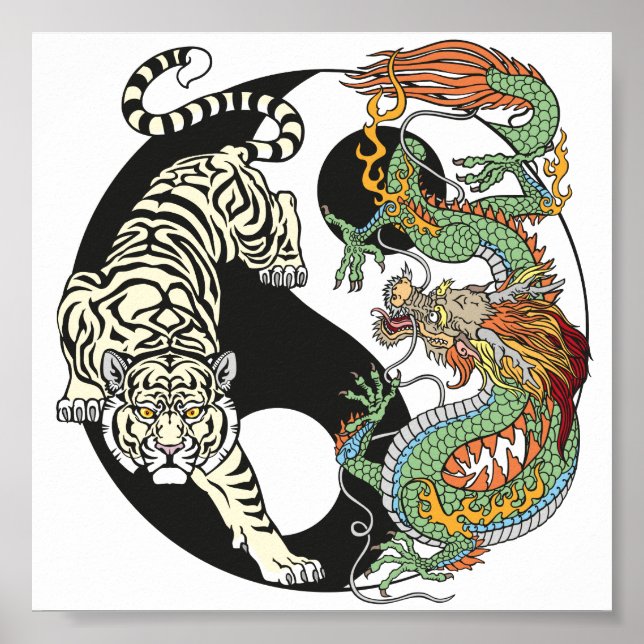 White tiger versus green dragon in the yin yang poster (Front)