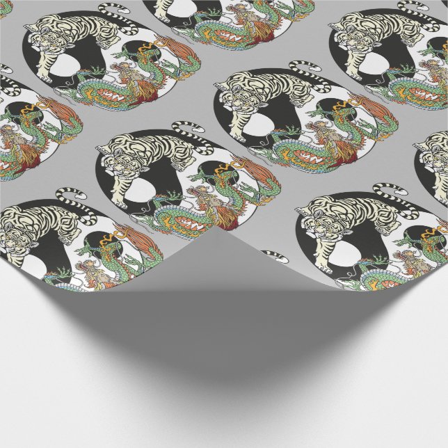 White tiger versus green dragon in the yin yang wr wrapping paper (Corner)
