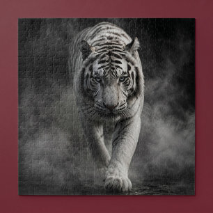 White Tiger Walking Through Smoke Jigsaw Puzzle