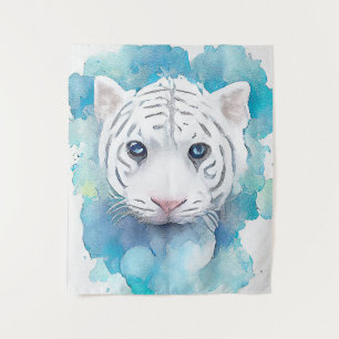 White Tiger Wild Animal Nature Watercolor Art Tapestry