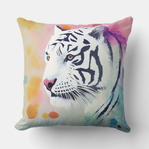 White Tiger Wild Nature Animal Colors Art Painting Throw Pillow