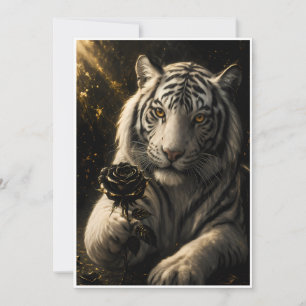 White Tiger With Black Rose Under Moonlight – Roma Card