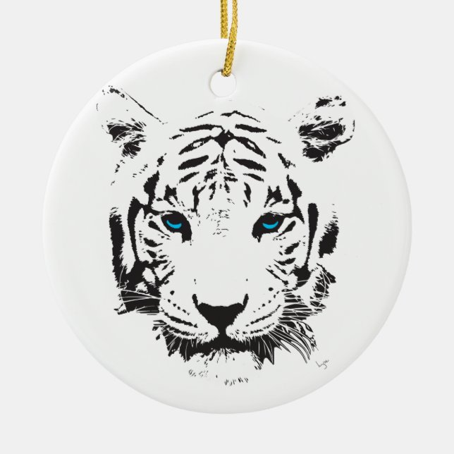 White Tiger with Blue Eyes Ceramic Ornament (Front)