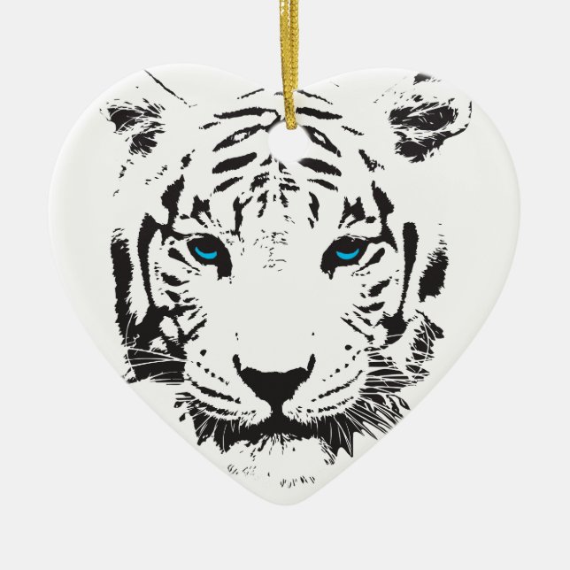 White Tiger with Blue Eyes Ceramic Ornament (Front)