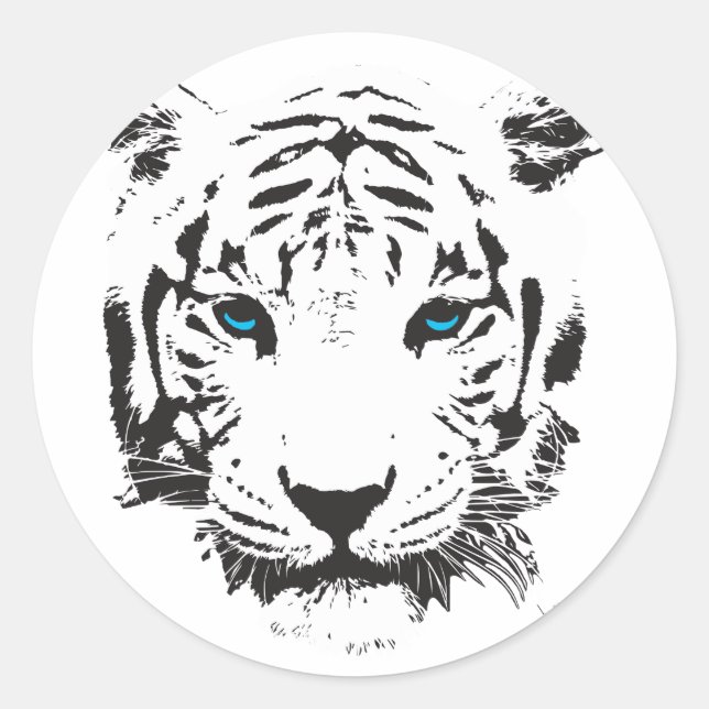 White Tiger with Blue Eyes Classic Round Sticker (Front)