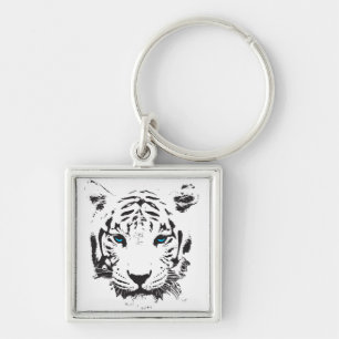 White Tiger with Blue Eyes Keychain