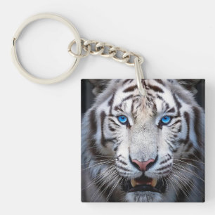 White Tiger with Blue Eyes Keychain