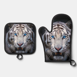 White Tiger with Blue Eyes Oven Mitt & Pot Holder Set