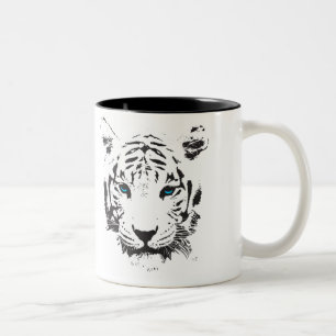White Tiger with Blue Eyes Two-Tone Coffee Mug