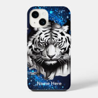 White Tiger with Blue Sparkles