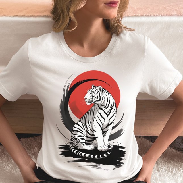 White Tiger With Red Sun Artistic  Tri-Blend Shirt (Creator Uploaded)