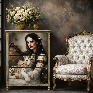 White Tiger Woman Elegant Fantasy Decoupage Tissue Paper