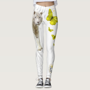 White Tiger Yellow Butterfly  Leggings