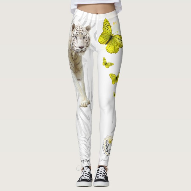  White Tiger Yellow Butterfly  Leggings (Front)