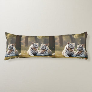 White Tigers in Soft Forest Light – Elegant Body Pillow