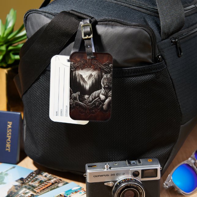 White Tigers in the Mountain Valley Luggage Tag (Front & Back)