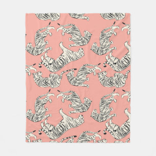 White Tigers: Pink Exotic Pattern Fleece Blanket