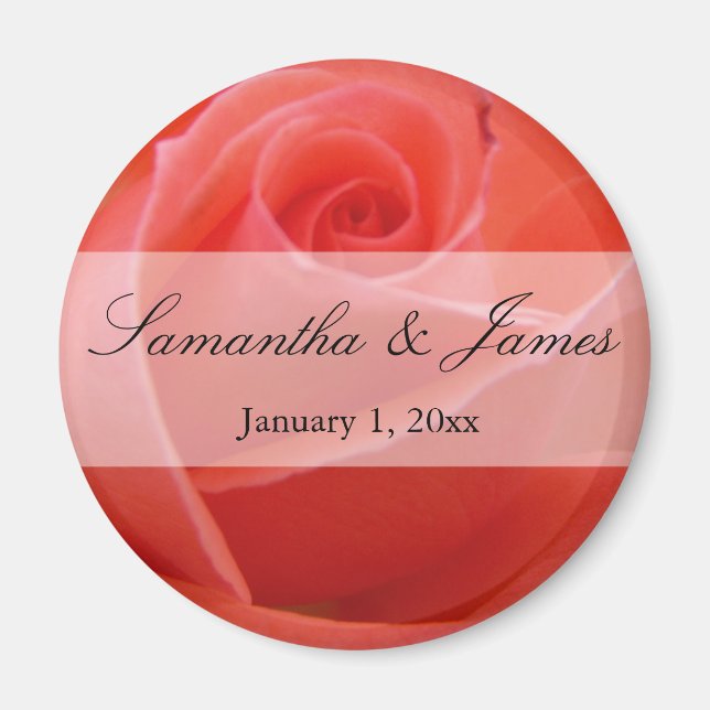 White Tipped Pink Rose Personal Wedding Magnet (Front)