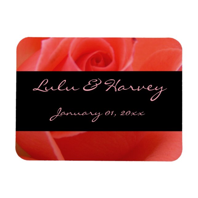 White Tipped Pink Rose Personal Wedding Magnet (Horizontal)