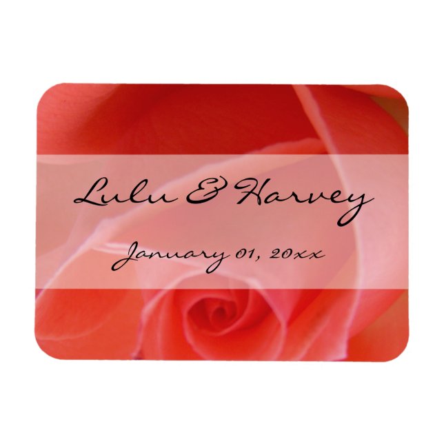 White Tipped Pink Rose Personal Wedding Magnet (Horizontal)