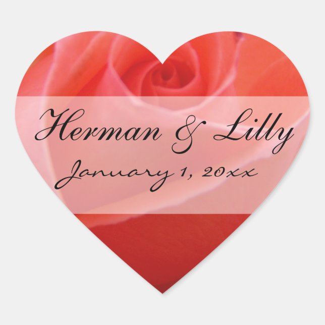 White Tipped Pink Rose Personalized Wedding Heart Sticker (Front)
