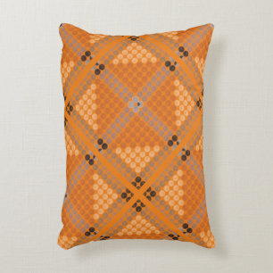 White to brown circles on orange, forming squares accent pillow