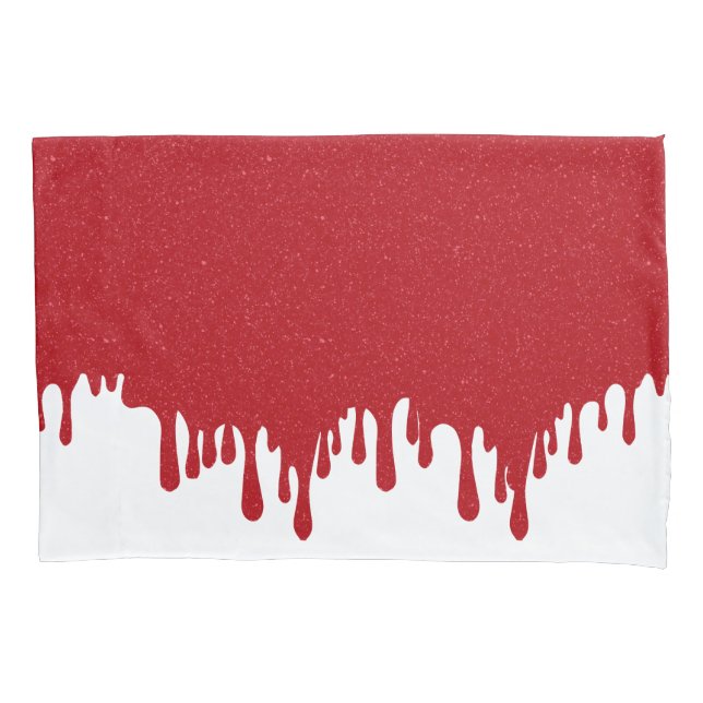 White & Tomato Red Drip Pillowcase – Customizable (Front)