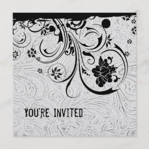 White Tooled Leather and Black Lace Invitation