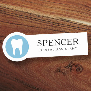 White tooth any color modern dentist dental name tag