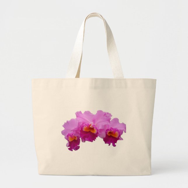 White Tote Bag decorated with Orchids (Front)