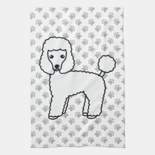 White Toy Poodle Cute Cartoon Dog Kitchen Towel