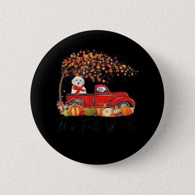 White Toy Poodle It’s Fall Y’all Pumpkin Fall  2 Inch Round Button (Front)