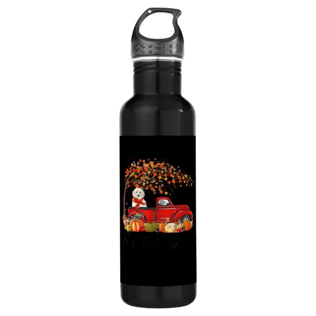 White Toy Poodle It’s Fall Y’all Pumpkin Fall  710 Ml Water Bottle (Front)