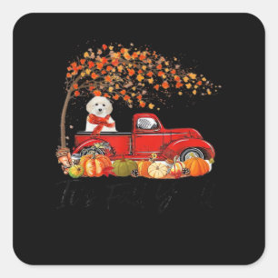 White Toy Poodle It’s Fall Y’all Pumpkin Fall Square Sticker