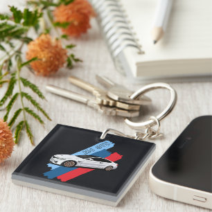 White Track Beast Performance Racing Stripes Keychain
