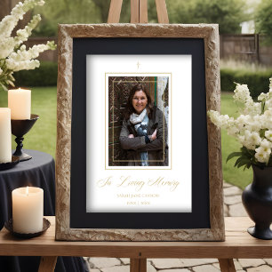 White Traditional & Elegant Golden Photo Funeral Poster