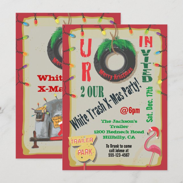 White Trailer Trash Christmas Party Invitations (Front/Back)