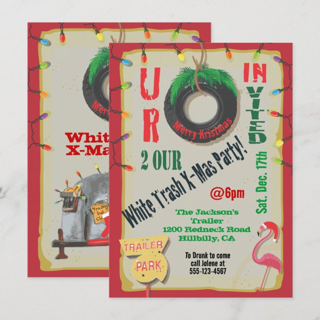 White Trailer Trash Christmas Party Invitations (Front/Back)