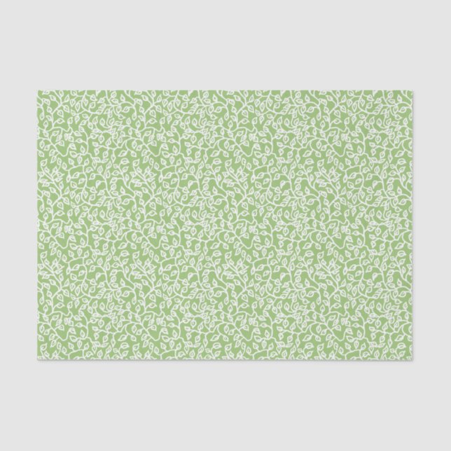 White Trailing Leaves Pattern on Apple Green Tissue Paper (Front)