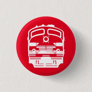 White Train Engine Profile on Red Background 1 Inch Round Button