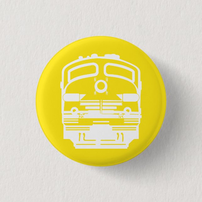 White Train Engine Profile on Yellow Background 1 Inch Round Button (Front)