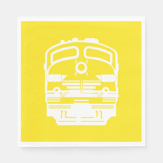 White Train Engine Profile on Yellow Background Napkin (Front)