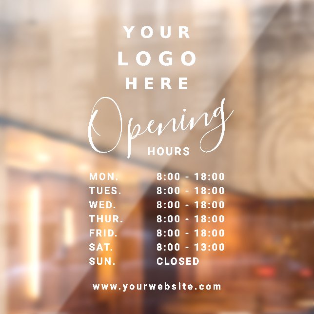 White Transparent Business Logo Opening Hours Window Cling (Sheet 2)