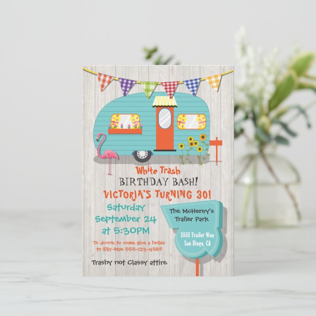 White Trash Birthday bash party invitation (Standing Front)