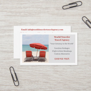 White Travel Agent Agency Red Beach Chairs Business Card