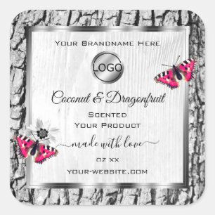 White Tree Bark Pink Butterfly Product Labels Logo