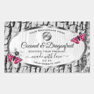 White Tree Bark Pink Butterfly Product Labels Logo