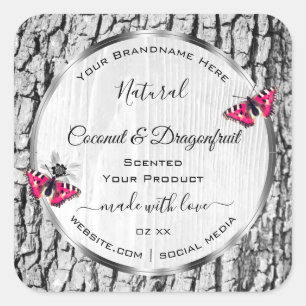 White Tree Bark with Pink Butterfly Product Labels
